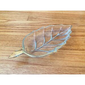 Vintage Glass Leaf Shape Gold Edge Candy Nut Relish Dish Hazel Atlas MCM Decor